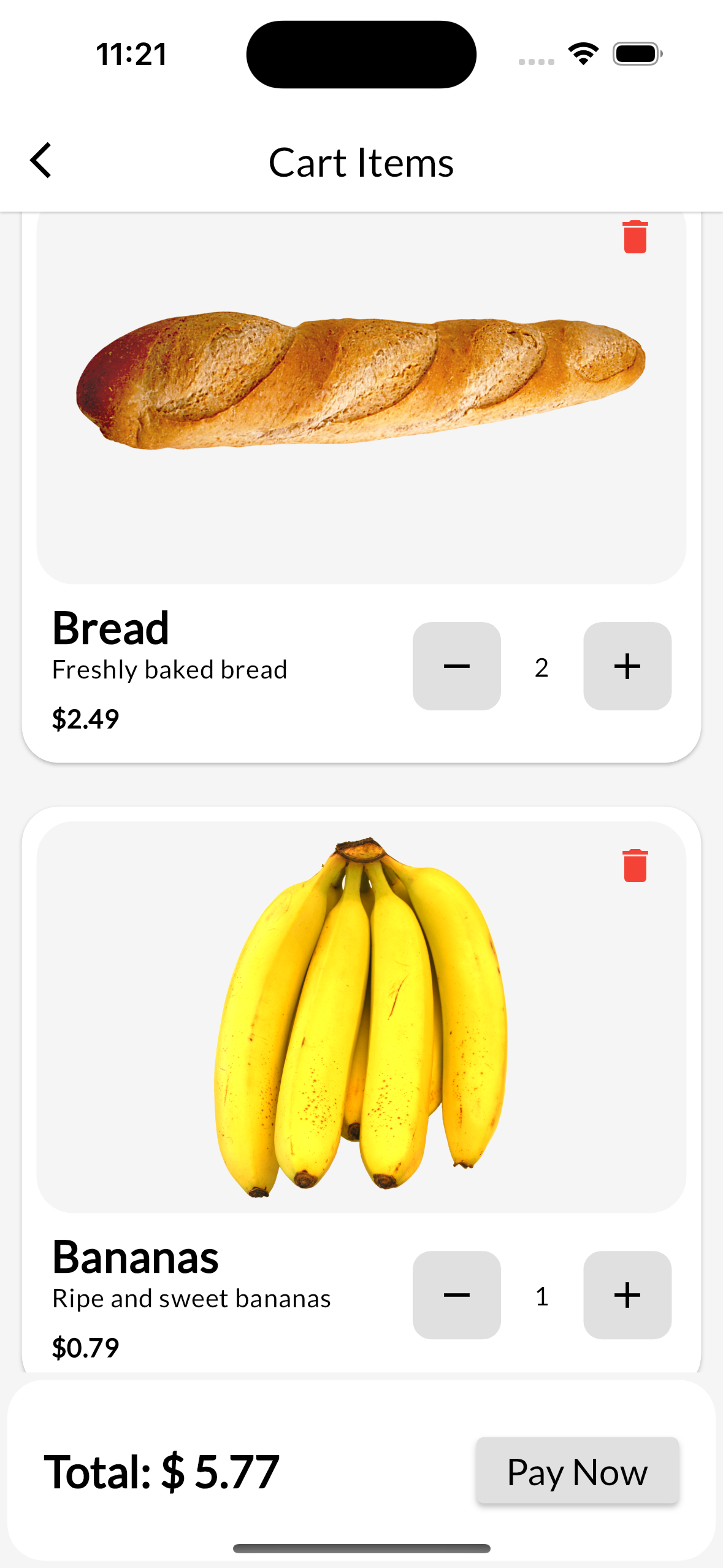 Shopping Cart and Product List - Grocery App
